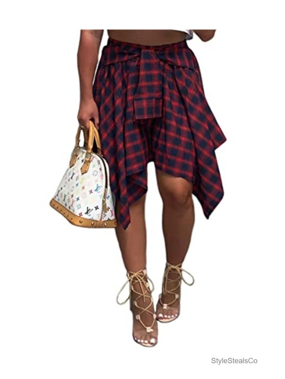Women's High Waisted Asymmetrical Plaid Pleated Mini Skater Skirt